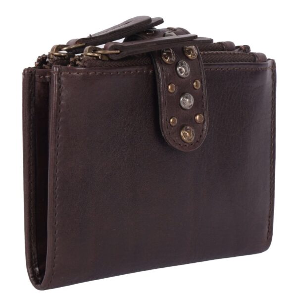 Genuine Italian Leather Boho Studded Bifold Wallet – Zipper Coin Purse & Credit Card Holder for Women