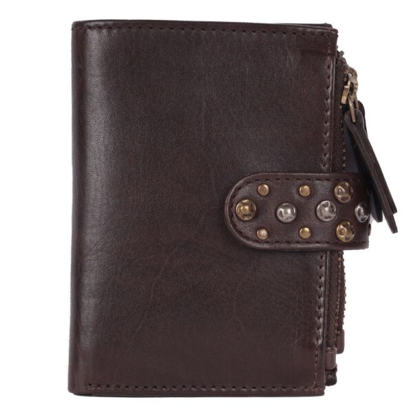 Genuine Italian Leather Boho Studded Bifold Wallet – Zipper Coin Purse & Credit Card Holder for Women