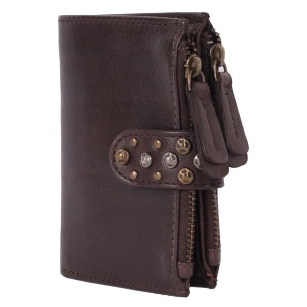 Genuine Italian Leather Boho Studded Bifold Wallet – Zipper Coin Purse & Credit Card Holder for Women