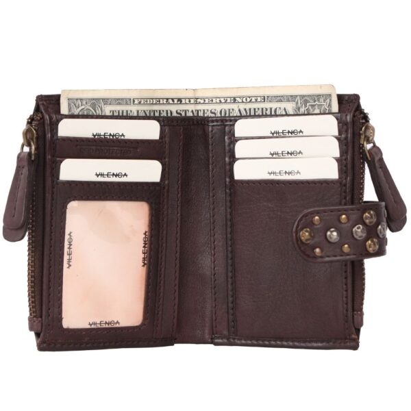 Genuine Italian Leather Boho Studded Bifold Wallet – Zipper Coin Purse & Credit Card Holder for Women
