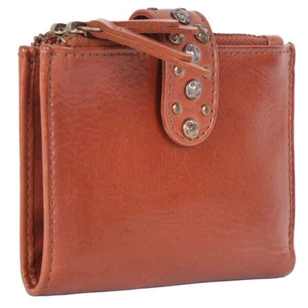 Genuine Italian Leather Boho Studded Bifold Wallet – Zipper Coin Purse & Credit Card Holder for Women