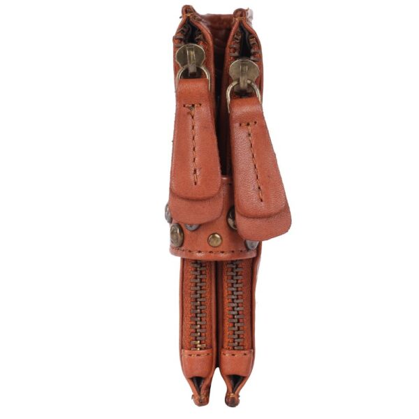 Genuine Italian Leather Boho Studded Bifold Wallet – Zipper Coin Purse & Credit Card Holder for Women