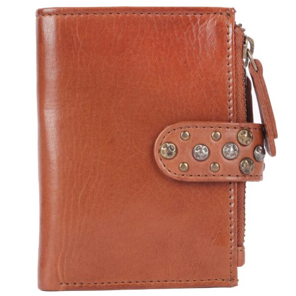 Genuine Italian Leather Boho Studded Bifold Wallet – Zipper Coin Purse & Credit Card Holder for Women