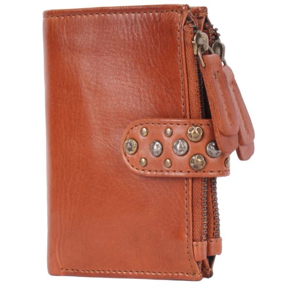 Genuine Italian Leather Boho Studded Bifold Wallet – Zipper Coin Purse & Credit Card Holder for Women