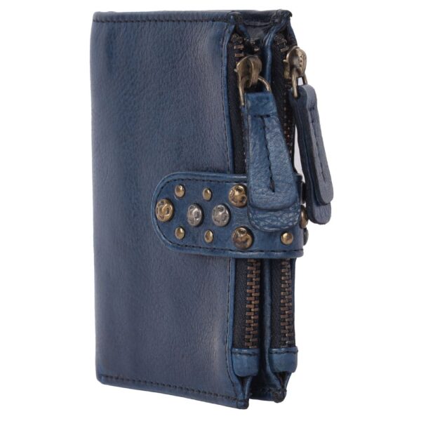 Genuine Italian Leather Boho Studded Bifold Wallet – Zipper Coin Purse & Credit Card Holder for Women