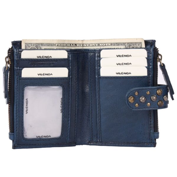 Genuine Italian Leather Boho Studded Bifold Wallet – Zipper Coin Purse & Credit Card Holder for Women