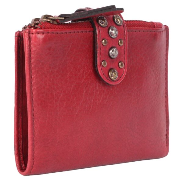 Genuine Italian Leather Boho Studded Bifold Wallet – Zipper Coin Purse & Credit Card Holder for Women