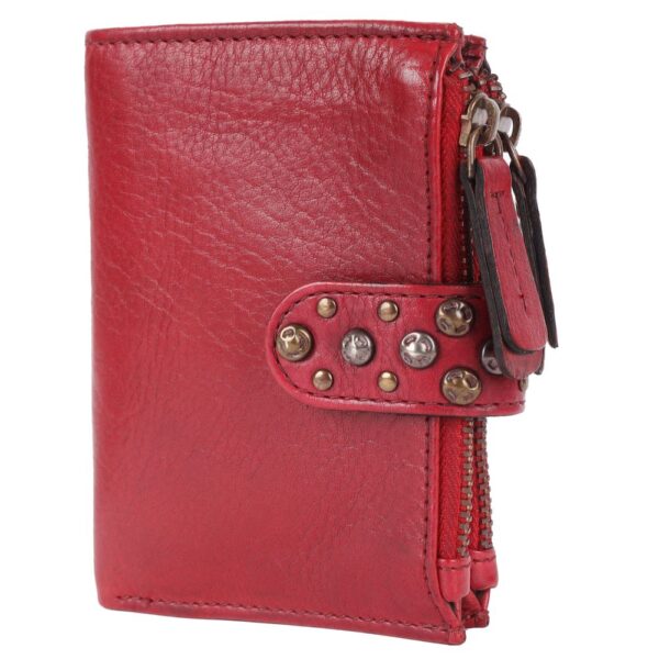 Genuine Italian Leather Boho Studded Bifold Wallet – Zipper Coin Purse & Credit Card Holder for Women