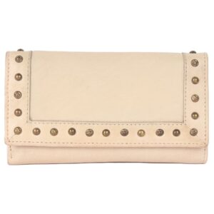 Vintage Italian Leather Boho Studded Trifold Wallet – Zipper Coin Purse & Credit Card Holder for Women