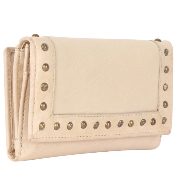 Vintage Italian Leather Boho Studded Trifold Wallet – Zipper Coin Purse & Credit Card Holder for Women