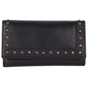 Vintage Italian Leather Boho Studded Trifold Wallet – Zipper Coin Purse & Credit Card Holder for Women