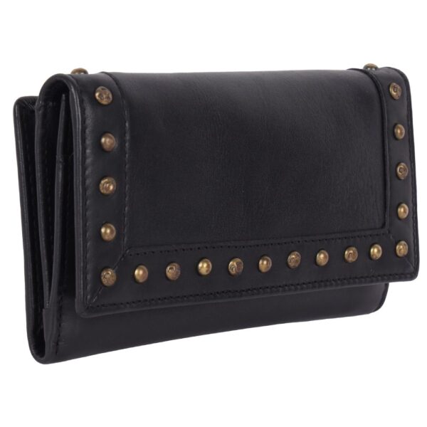 Vintage Italian Leather Boho Studded Trifold Wallet – Zipper Coin Purse & Credit Card Holder for Women