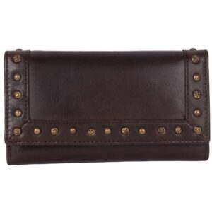 Vintage Italian Leather Boho Studded Trifold Wallet – Zipper Coin Purse & Credit Card Holder for Women