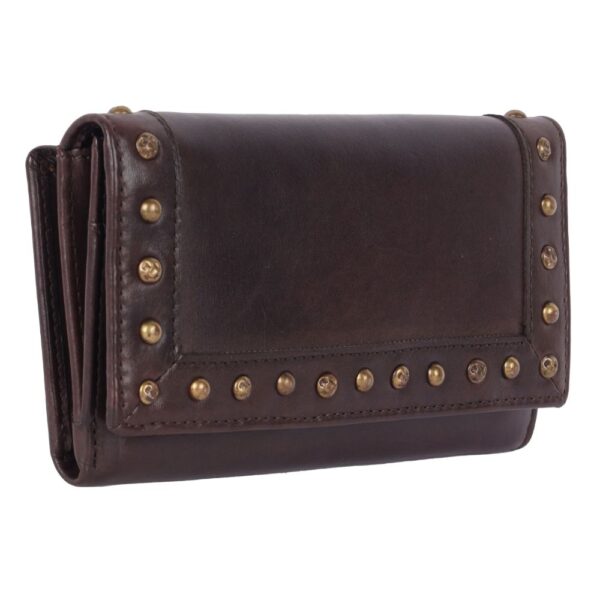 Vintage Italian Leather Boho Studded Trifold Wallet – Zipper Coin Purse & Credit Card Holder for Women