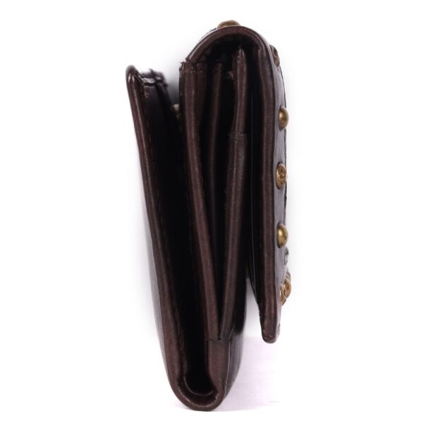 Vintage Italian Leather Boho Studded Trifold Wallet – Zipper Coin Purse & Credit Card Holder for Women