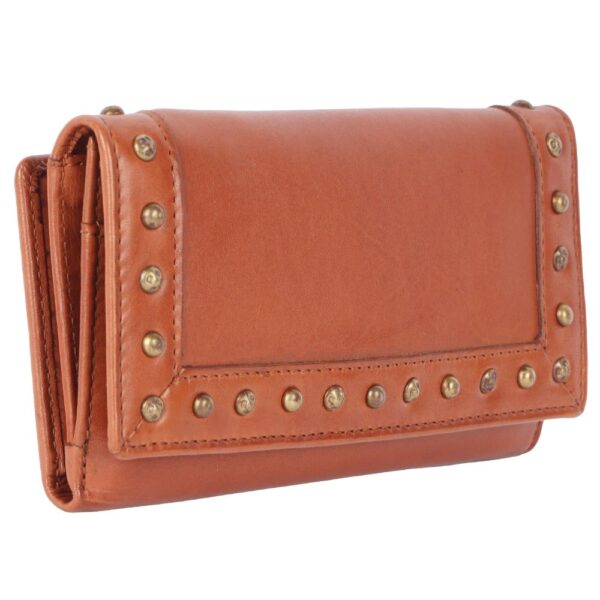 Vintage Italian Leather Boho Studded Trifold Wallet – Zipper Coin Purse & Credit Card Holder for Women
