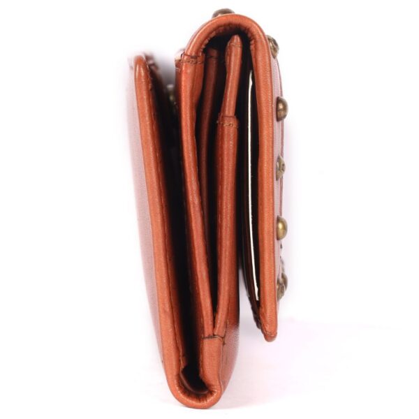 Vintage Italian Leather Boho Studded Trifold Wallet – Zipper Coin Purse & Credit Card Holder for Women