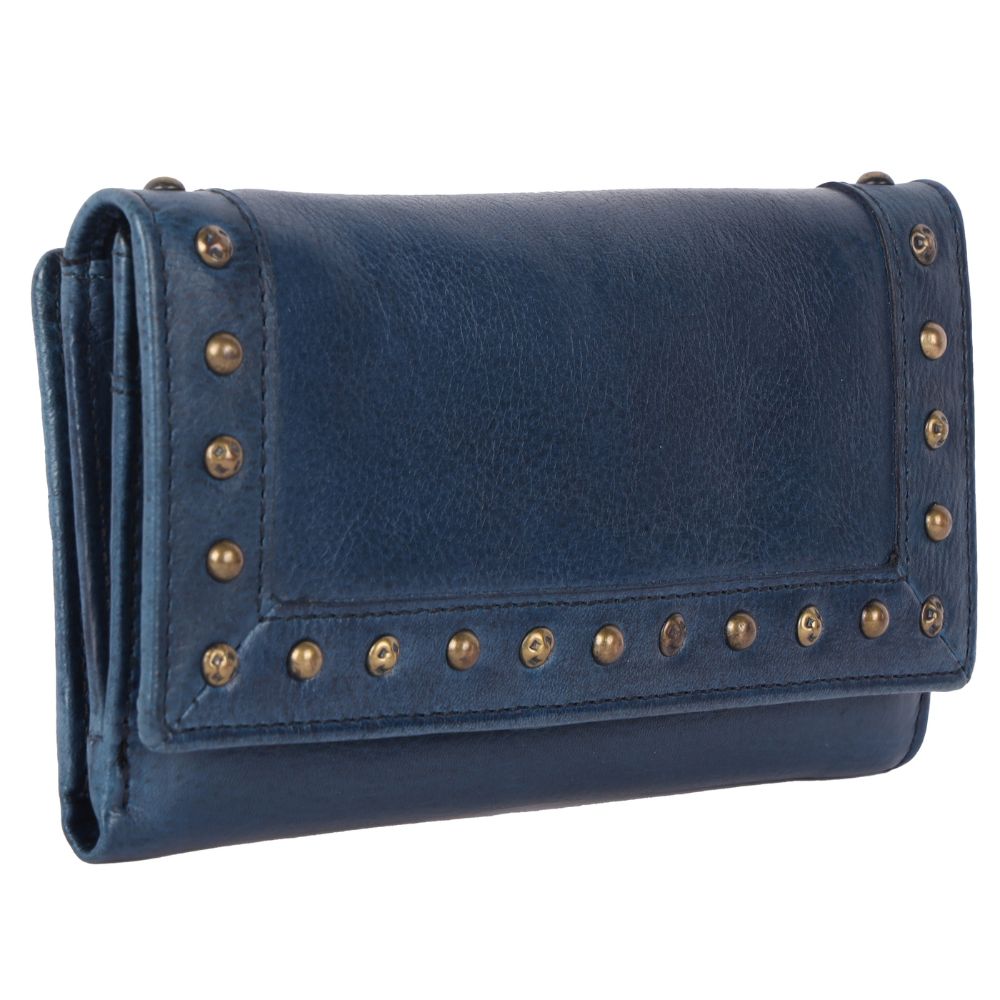 Vintage Italian Leather Boho Studded Trifold Wallet – Zipper Coin Purse & Credit Card Holder for Women