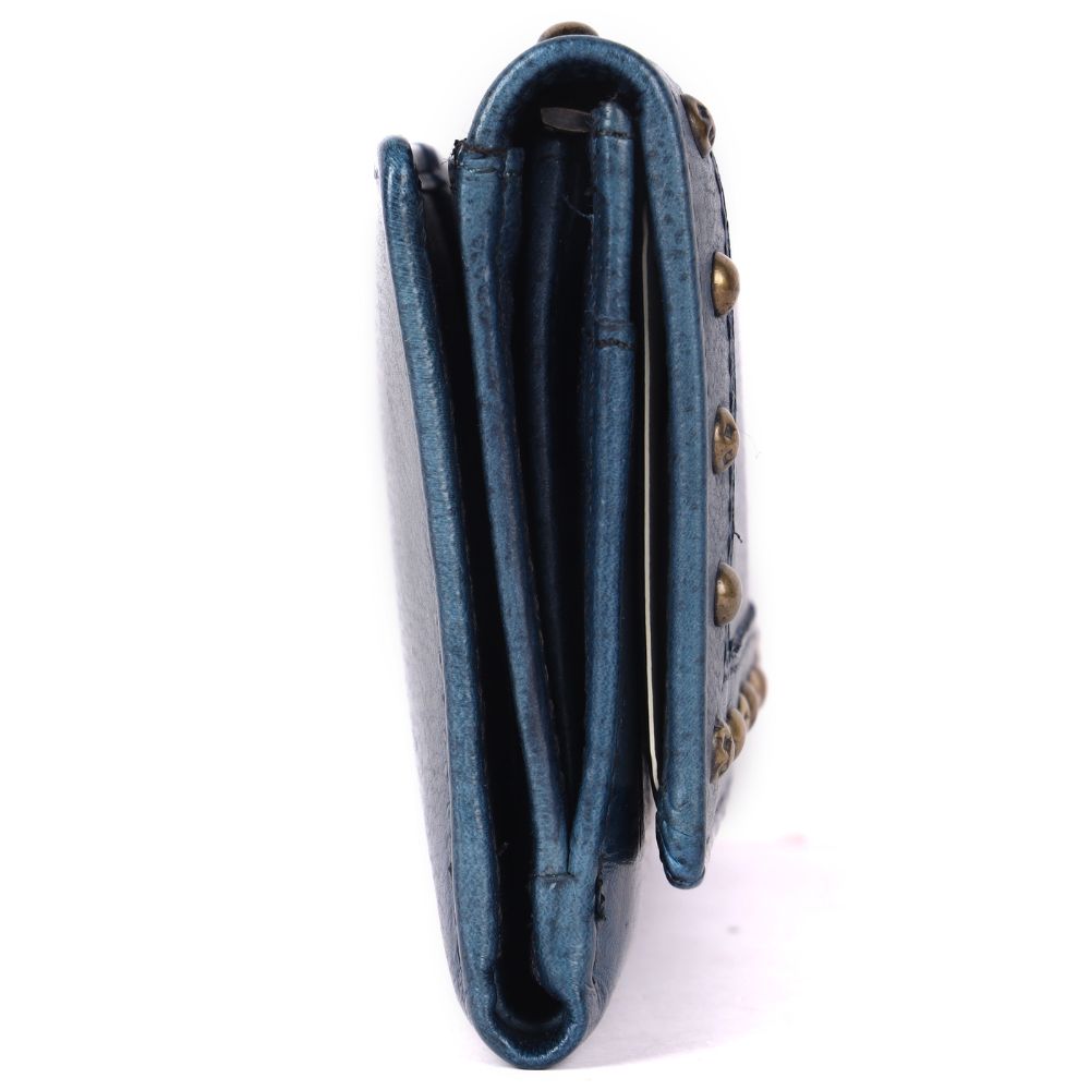Vintage Italian Leather Boho Studded Trifold Wallet – Zipper Coin Purse & Credit Card Holder for Women