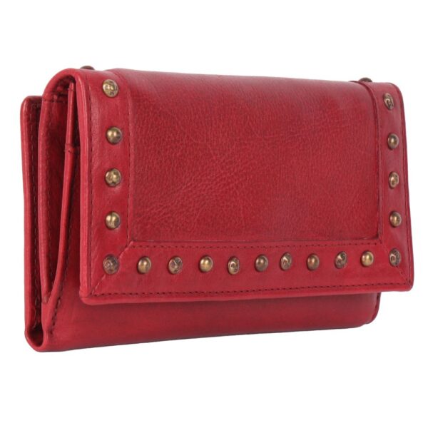 Vintage Italian Leather Boho Studded Trifold Wallet – Zipper Coin Purse & Credit Card Holder for Women
