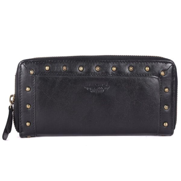 Vintage Genuine Italian Leather Boho Studded Wallet – Zipper Coin Purse & Credit Card Holder for Women
