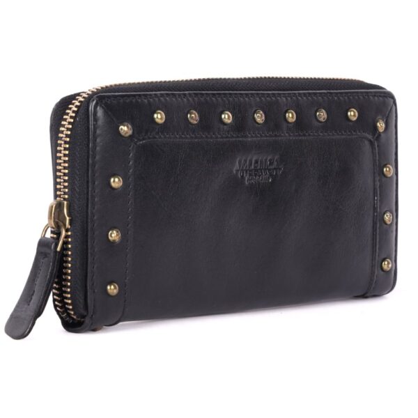 Vintage Genuine Italian Leather Boho Studded Wallet – Zipper Coin Purse & Credit Card Holder for Women
