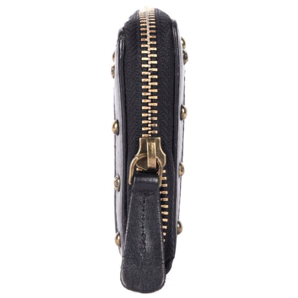 Vintage Genuine Italian Leather Boho Studded Wallet – Zipper Coin Purse & Credit Card Holder for Women
