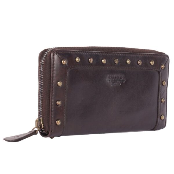 Vintage Genuine Italian Leather Boho Studded Wallet – Zipper Coin Purse & Credit Card Holder for Women