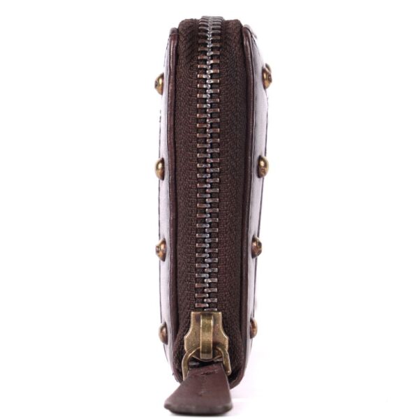 Vintage Genuine Italian Leather Boho Studded Wallet – Zipper Coin Purse & Credit Card Holder for Women