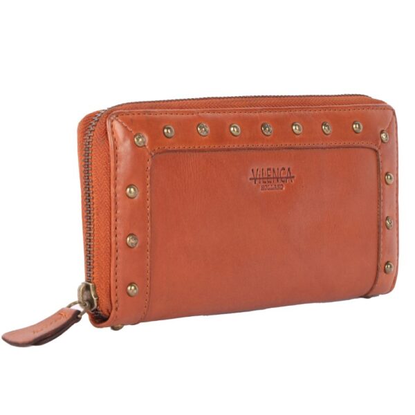Vintage Genuine Italian Leather Boho Studded Wallet – Zipper Coin Purse & Credit Card Holder for Women