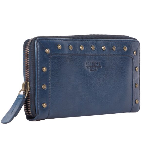 Vintage Genuine Italian Leather Boho Studded Wallet – Zipper Coin Purse & Credit Card Holder for Women