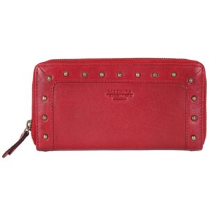 Vintage Genuine Italian Leather Boho Studded Wallet – Zipper Coin Purse & Credit Card Holder for Women